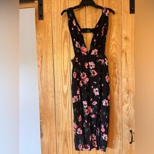 Topshop Black Floral Backless Dress